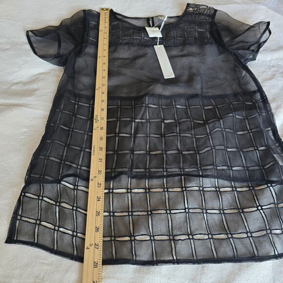 Line & Dot Black Sheer Silk Grid Blouse Women’s Size M Minimalist Quiet Luxury - Picture 5 of 8